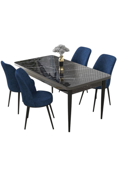 Hanah Home Juego de Comedor de 5 Piezas, Mármol Negro y Azul Marino
